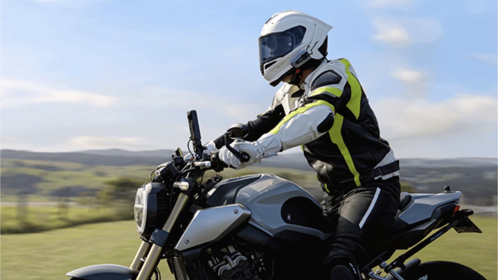 Motorcyclist riding with an Insta360 camera. Credit: Insta360.