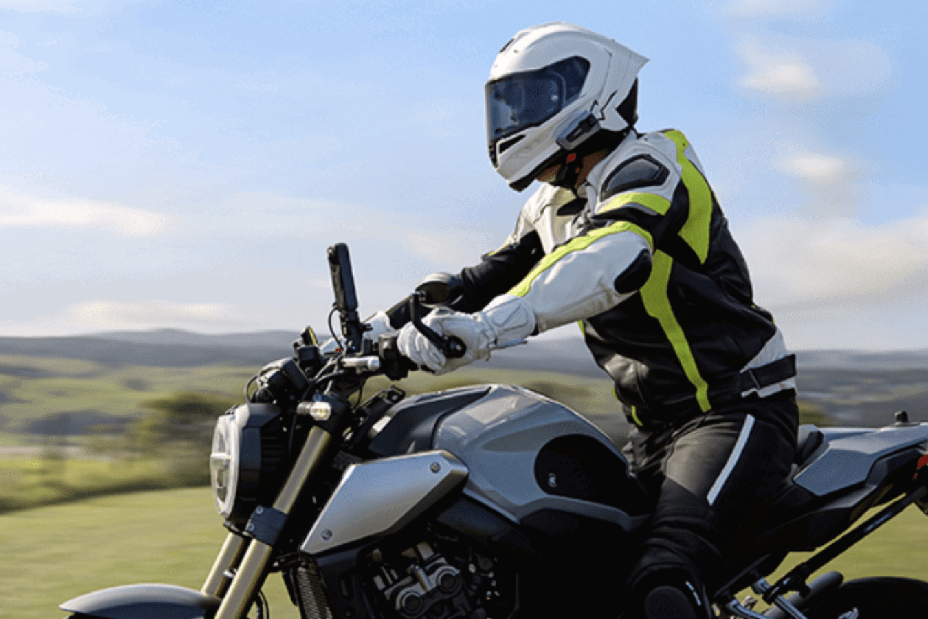Motorcyclist riding with an Insta360 camera. Credit: Insta360.