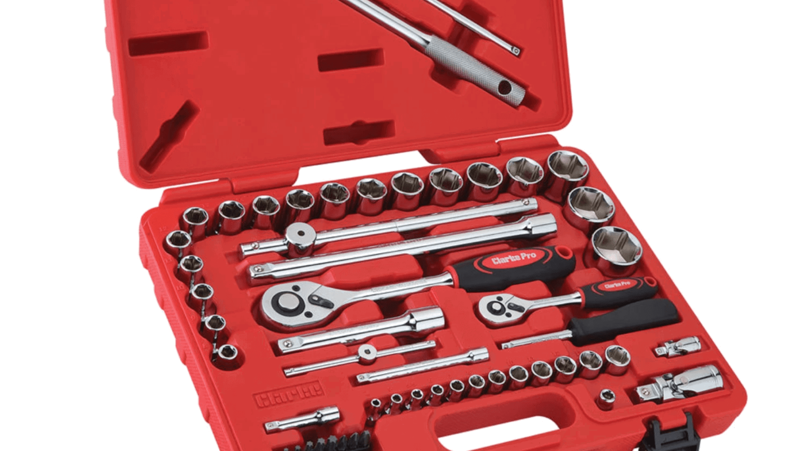 The Clarke PRO389 62 Piece 1/2" & 1/4" Drive Socket & Bit Set. Credit: Machine Mart.