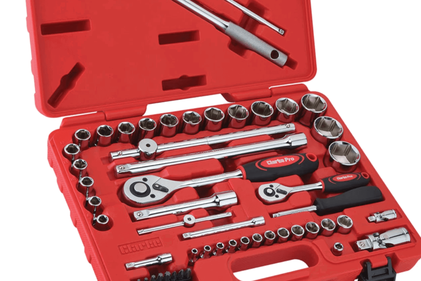 The Clarke PRO389 62 Piece 1/2" & 1/4" Drive Socket & Bit Set. Credit: Machine Mart.