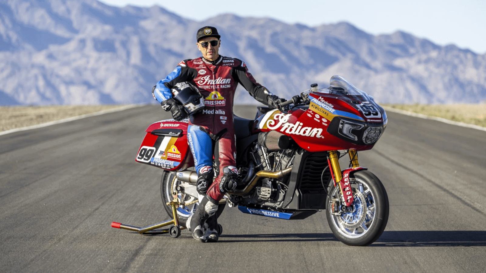 Jeremy McWilliams with an Indian Challenger race bike.
