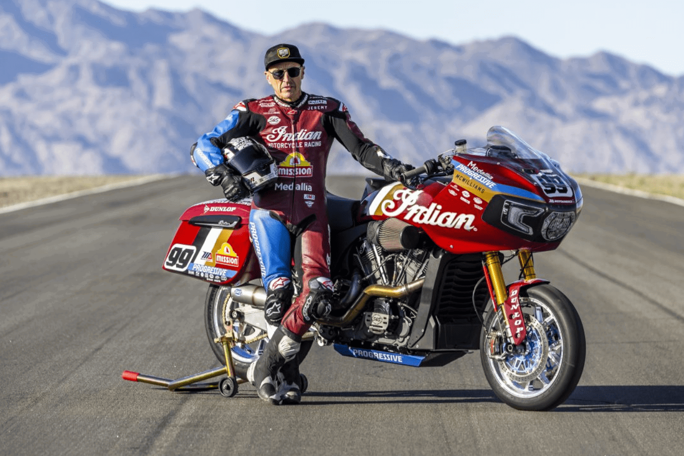 Jeremy McWilliams with an Indian Challenger race bike.