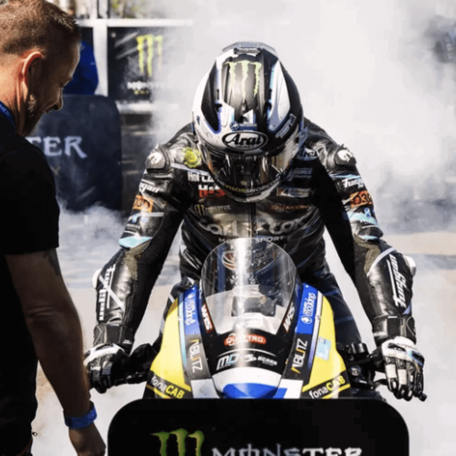 Michael Dunlop celebrates victory at the TT. Credit: Isle of Man TT.