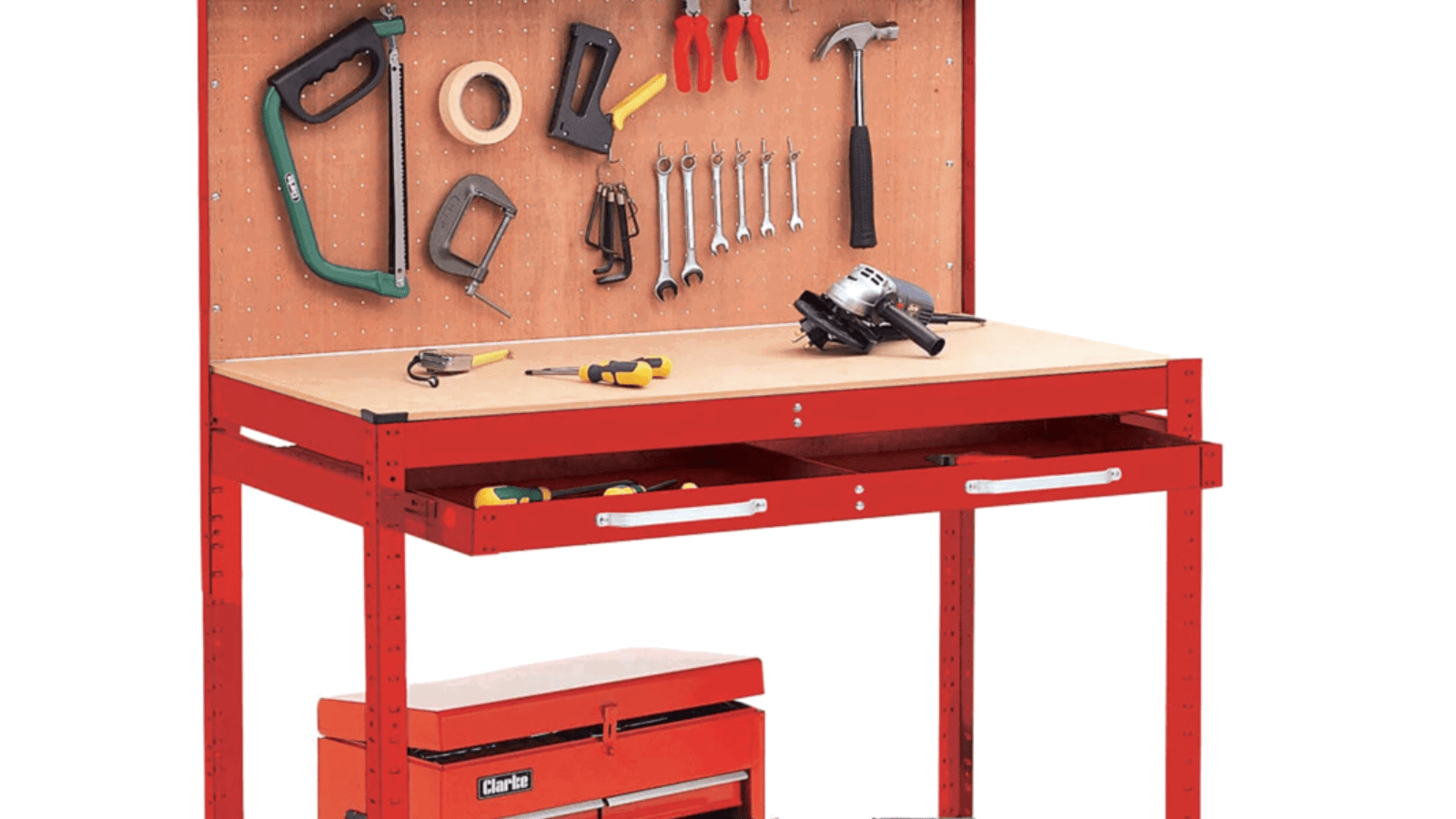The Clarke CWB-R1B Workbench with Pegboard Back.