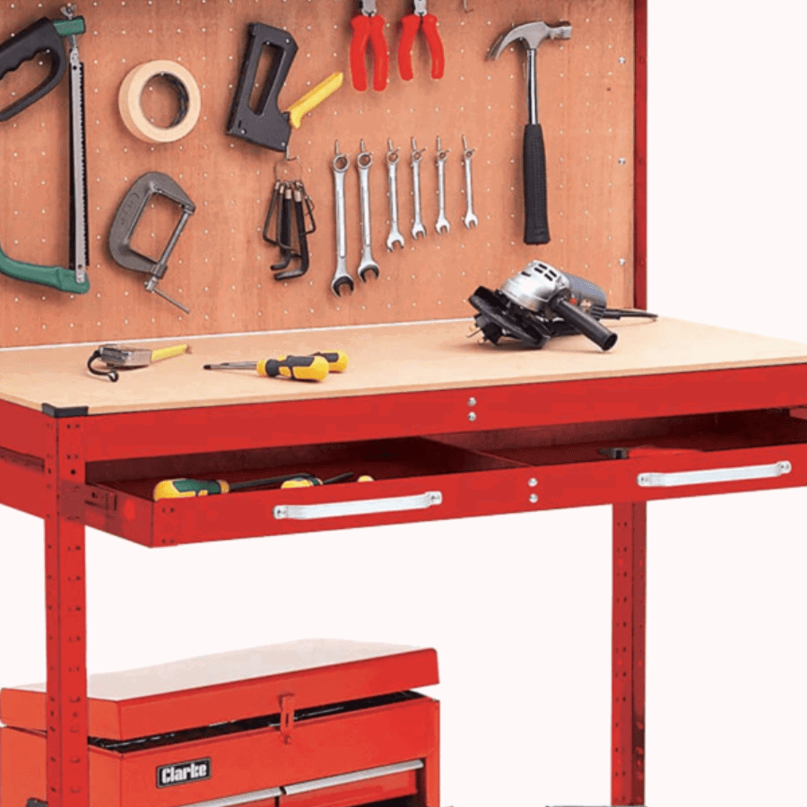 The Clarke CWB-R1B Workbench with Pegboard Back.