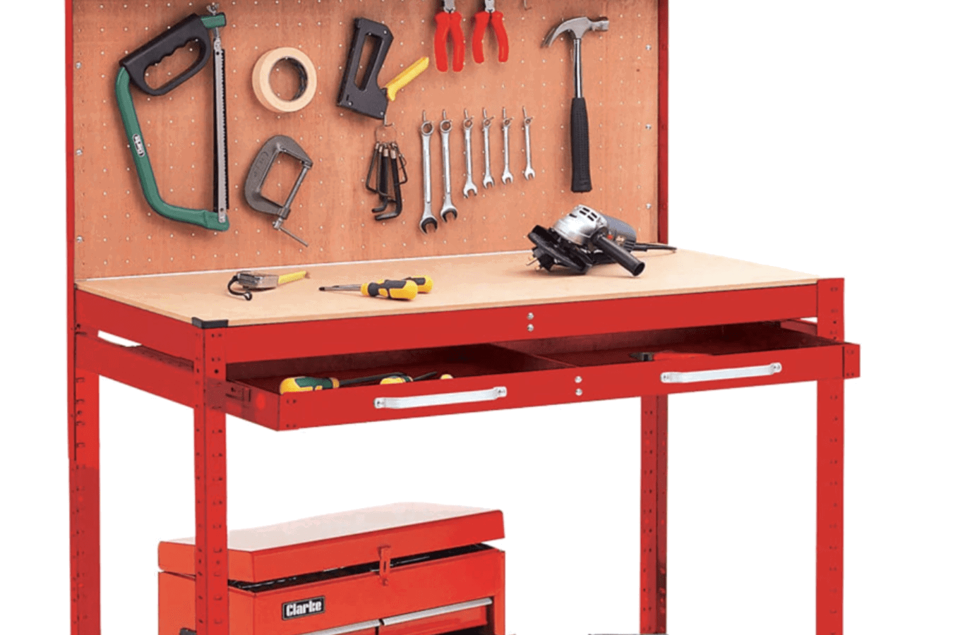 The Clarke CWB-R1B Workbench with Pegboard Back.