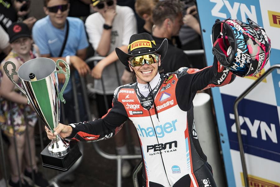 Scott Redding celebrates after a BSB race.