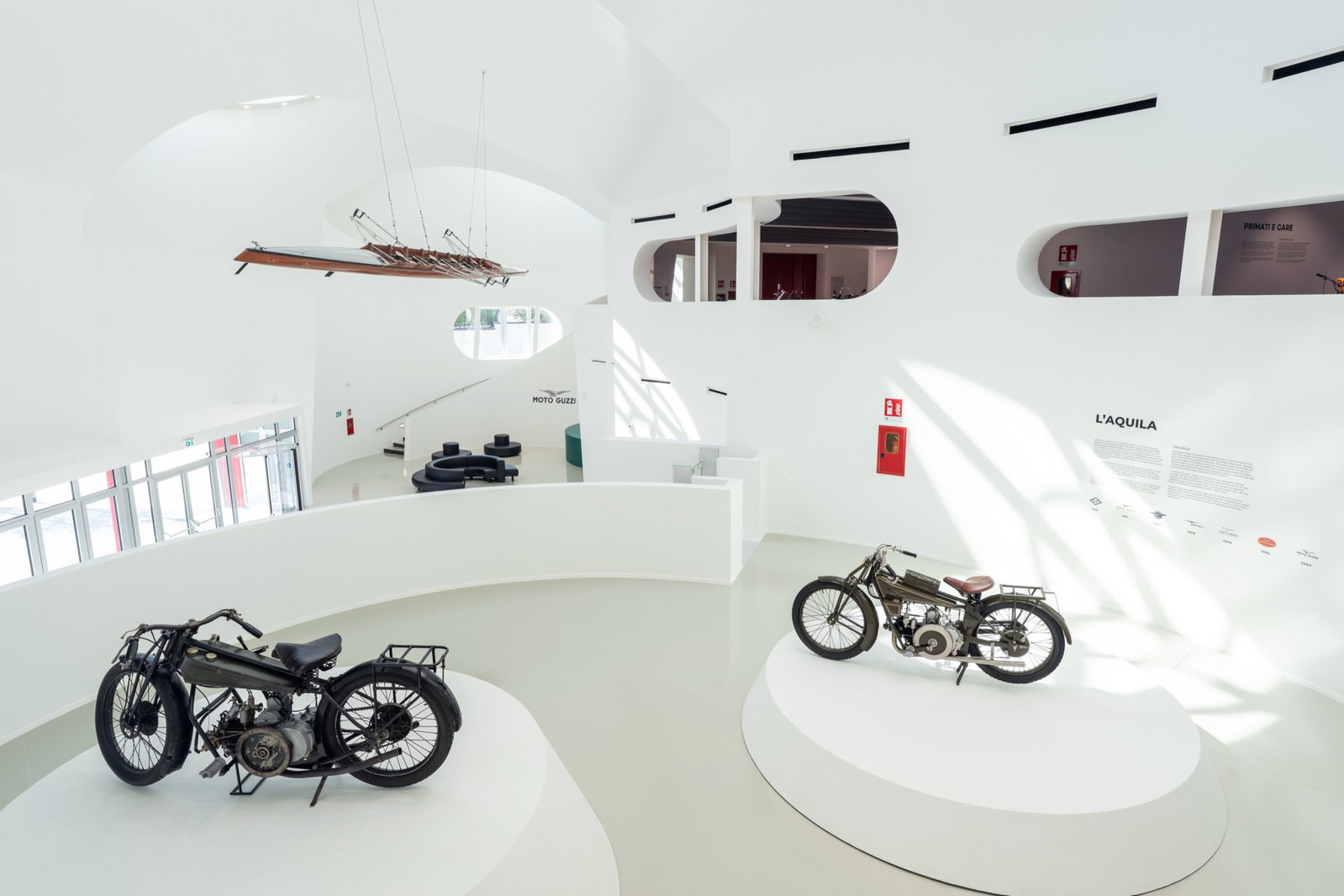 Some bikes on display inside the new Moto Guzzi Museum