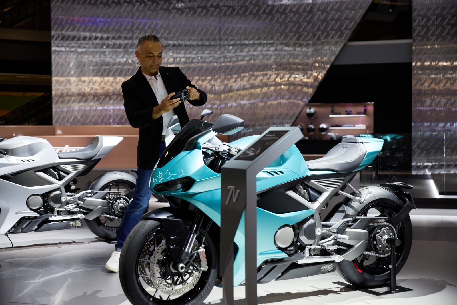 A Norton Manx R on stage at EICMA