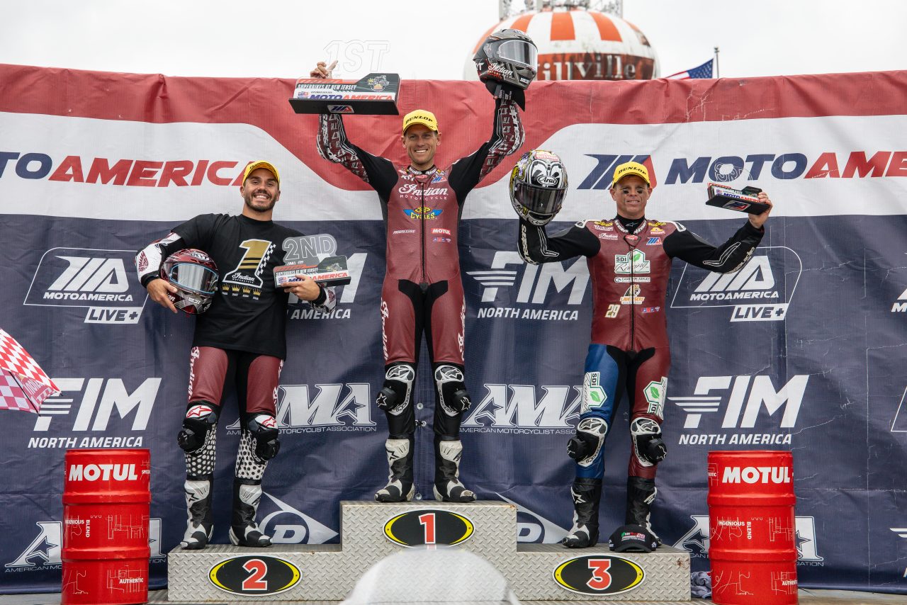 Indian Motorcycle riders on the podium.
