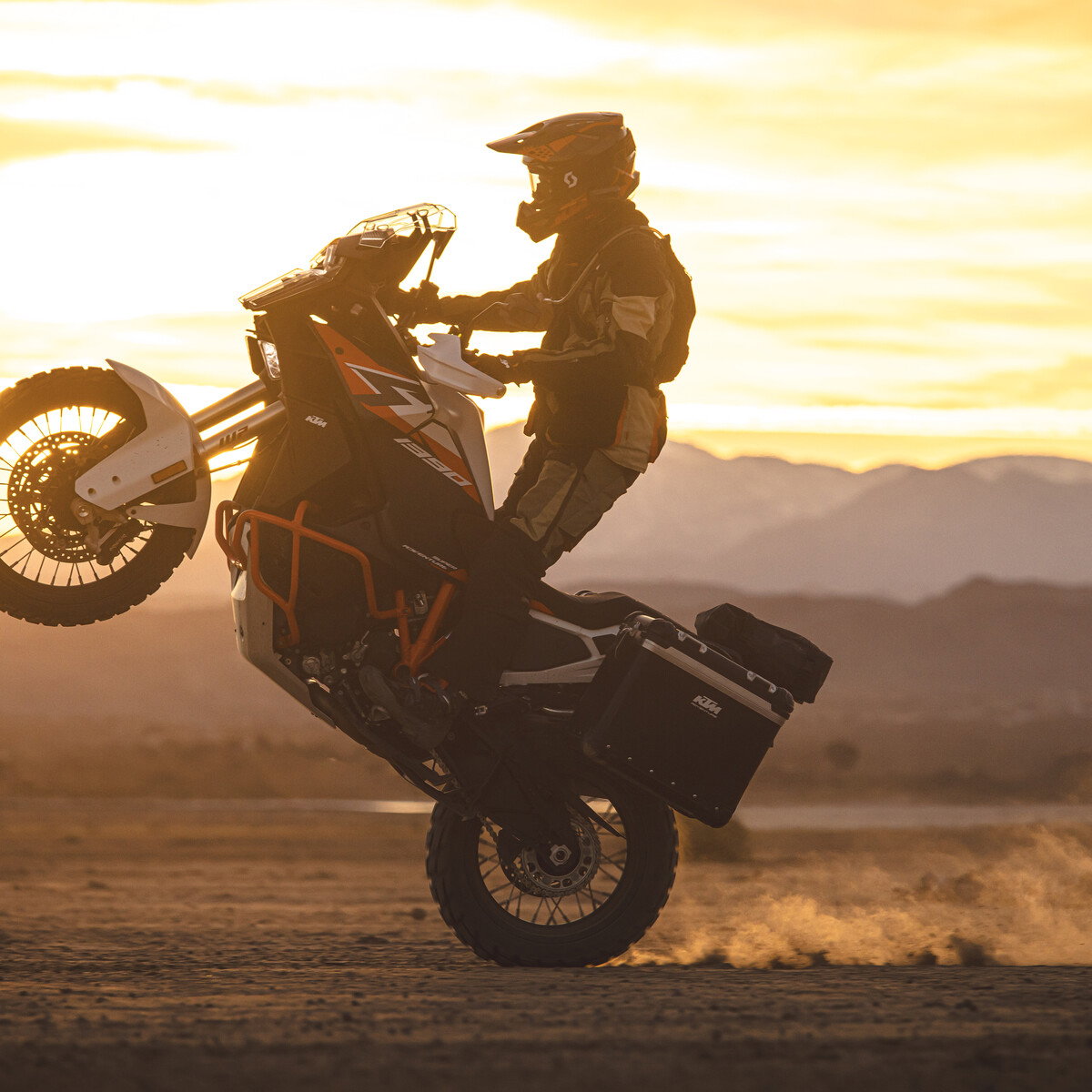 A KTM 1390 Super Adventure R pulling a wheelie
