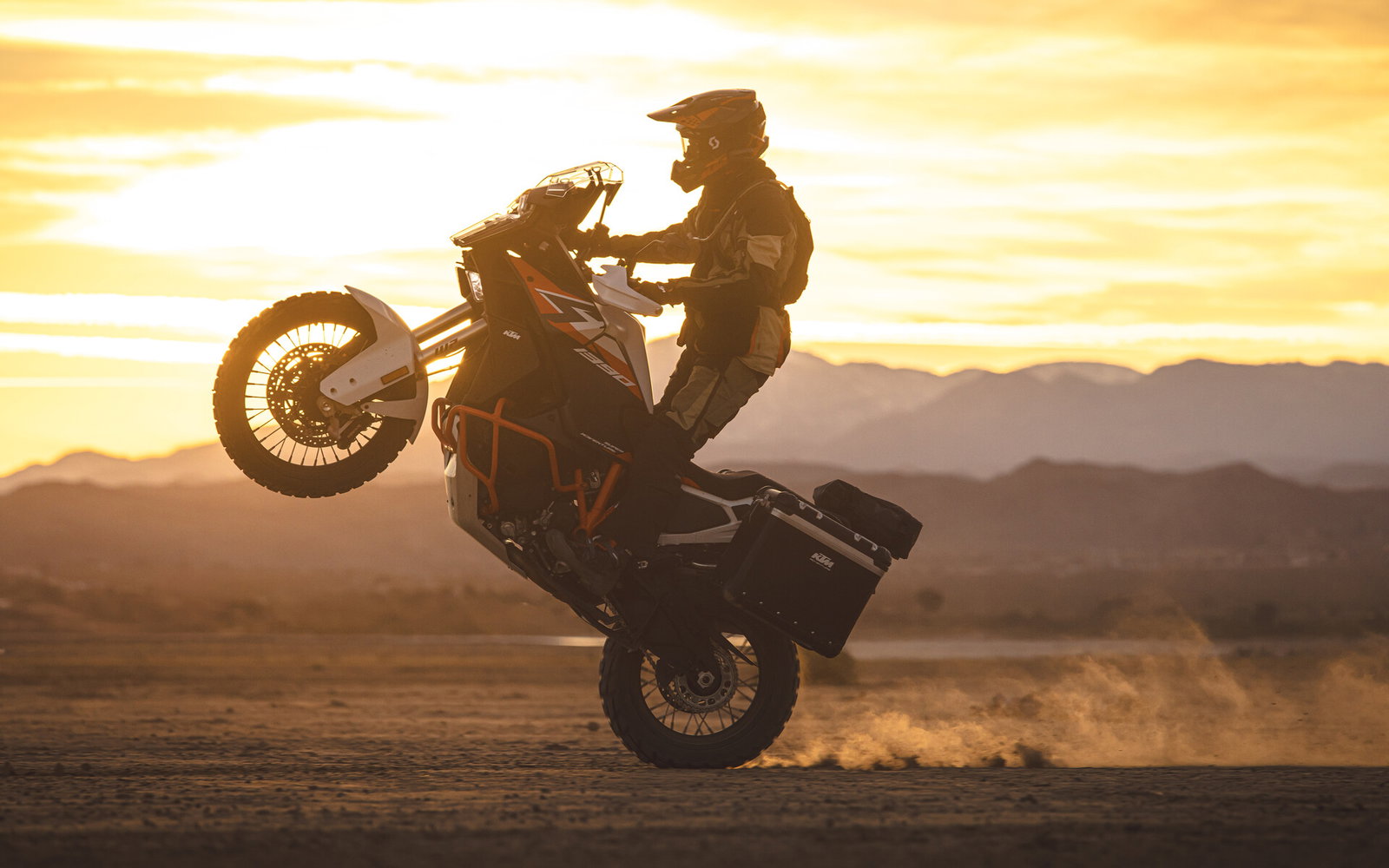 A KTM 1390 Super Adventure R pulling a wheelie