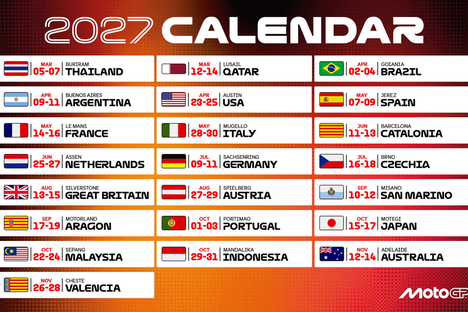 2027 MotoGP schedule.