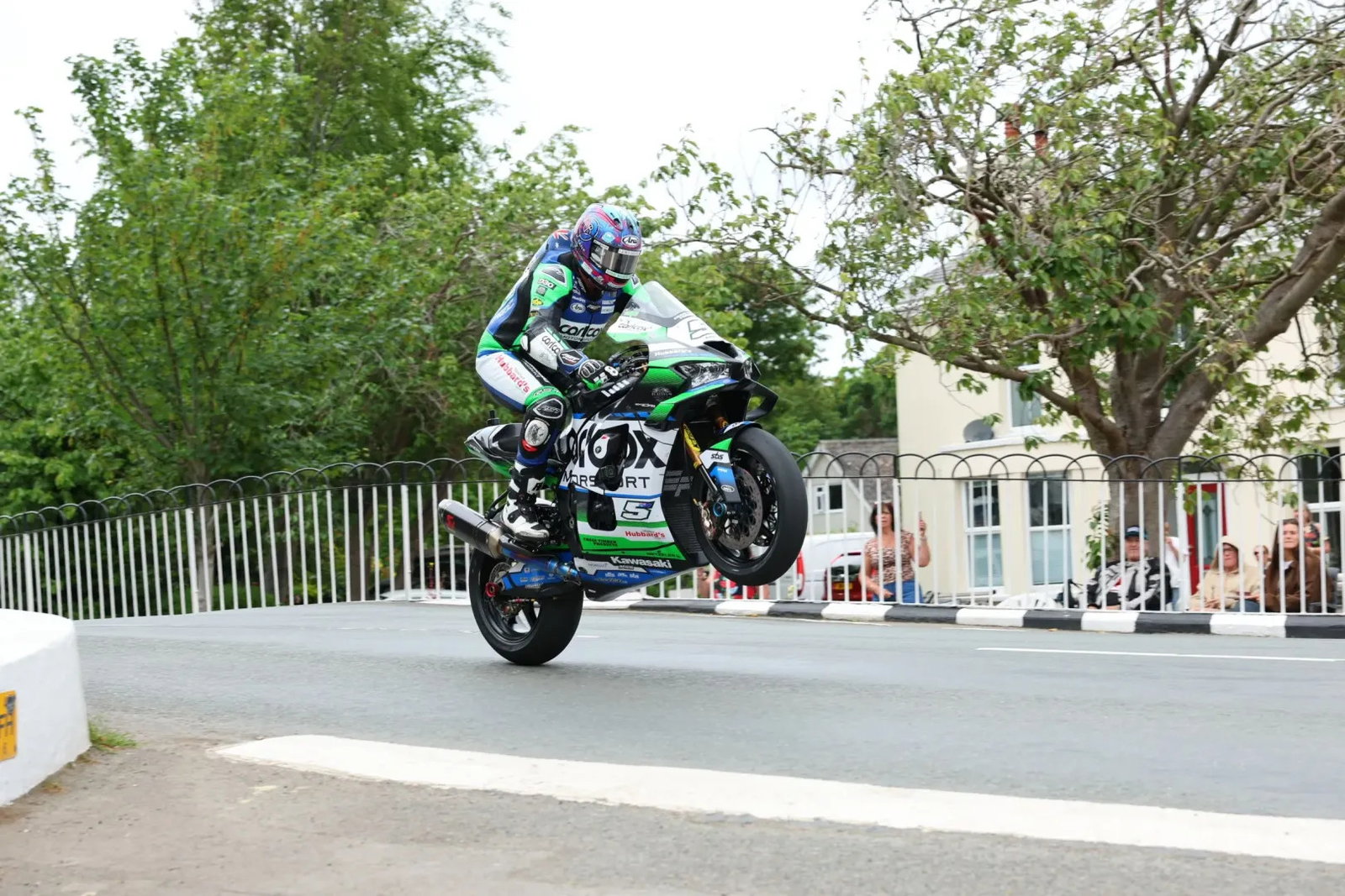 David Johnson pulling a wheelie at the TT. Credit: Isle of Man TT.