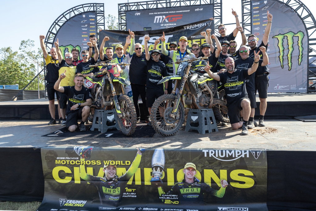 Guillem Farres, Camden McLellan, and the factory Triumph team.