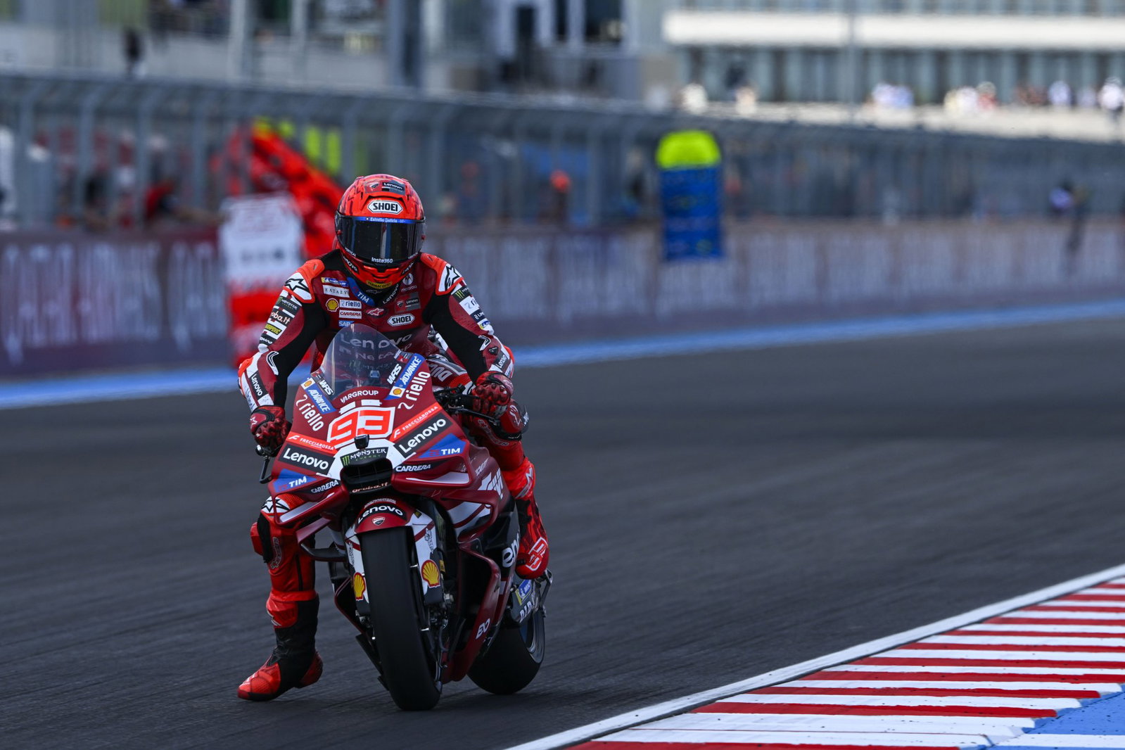 Marc Marquez riding a Ducati at Balaton Park. Credit: Gold and Goose.