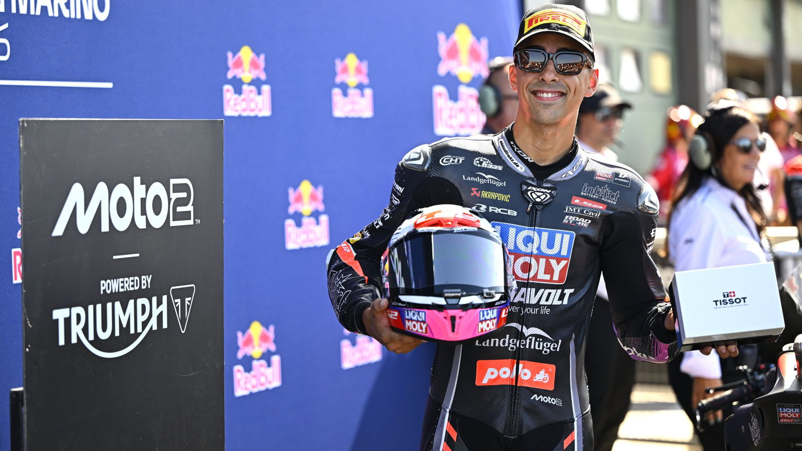 Senna Agius after a Moto2 race in 2026. Credit: Gold and Goose.