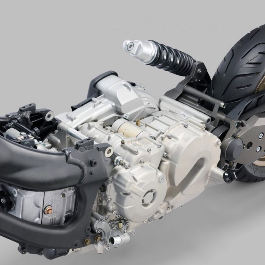 The engine, frame and gearbox of the KYMCO