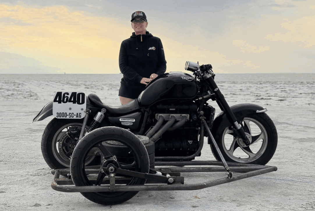 Liane Langlois in 2025. Credit: Bonneville Motorcycle Speed Trials/Facebook.
