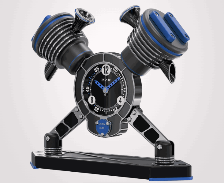 V-twin clock in blue. Credit: B.R.M Chronographes.