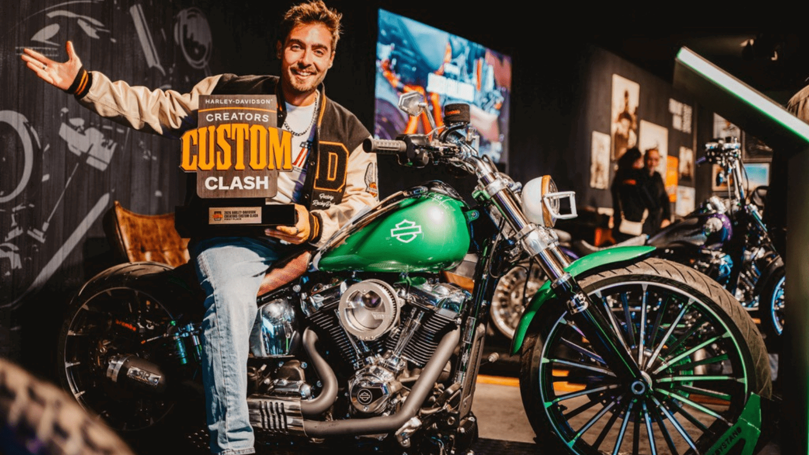 Jack NBC with his custom built Harley-Davidson Breakout.