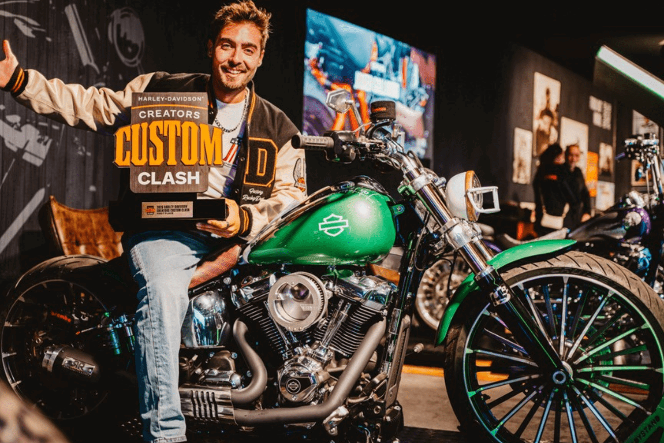 Jack NBC with his custom built Harley-Davidson Breakout.