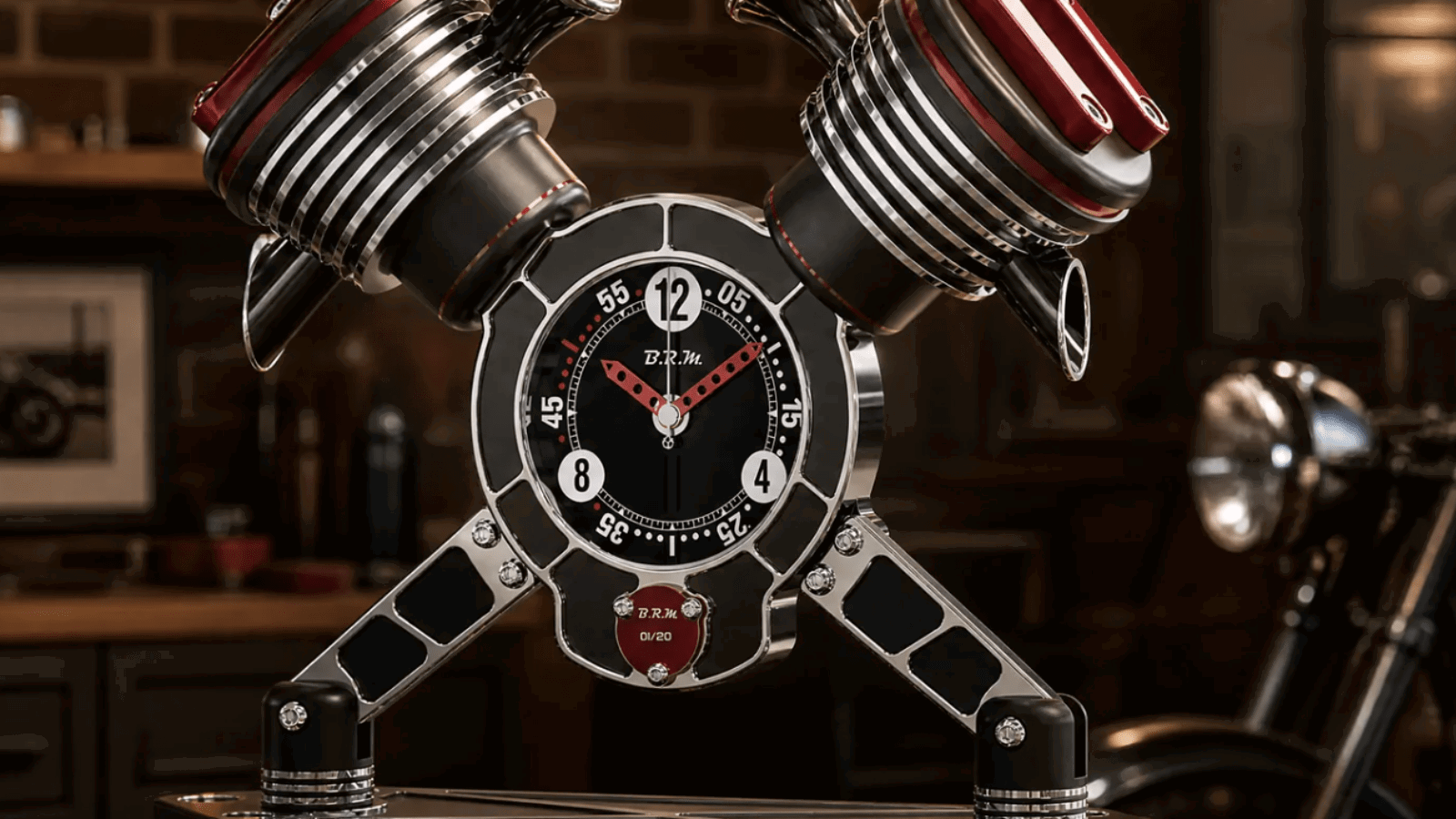 This V-twin-inspired clock could be a great Christmas present. Photo credit: B.R.M Chronographes.