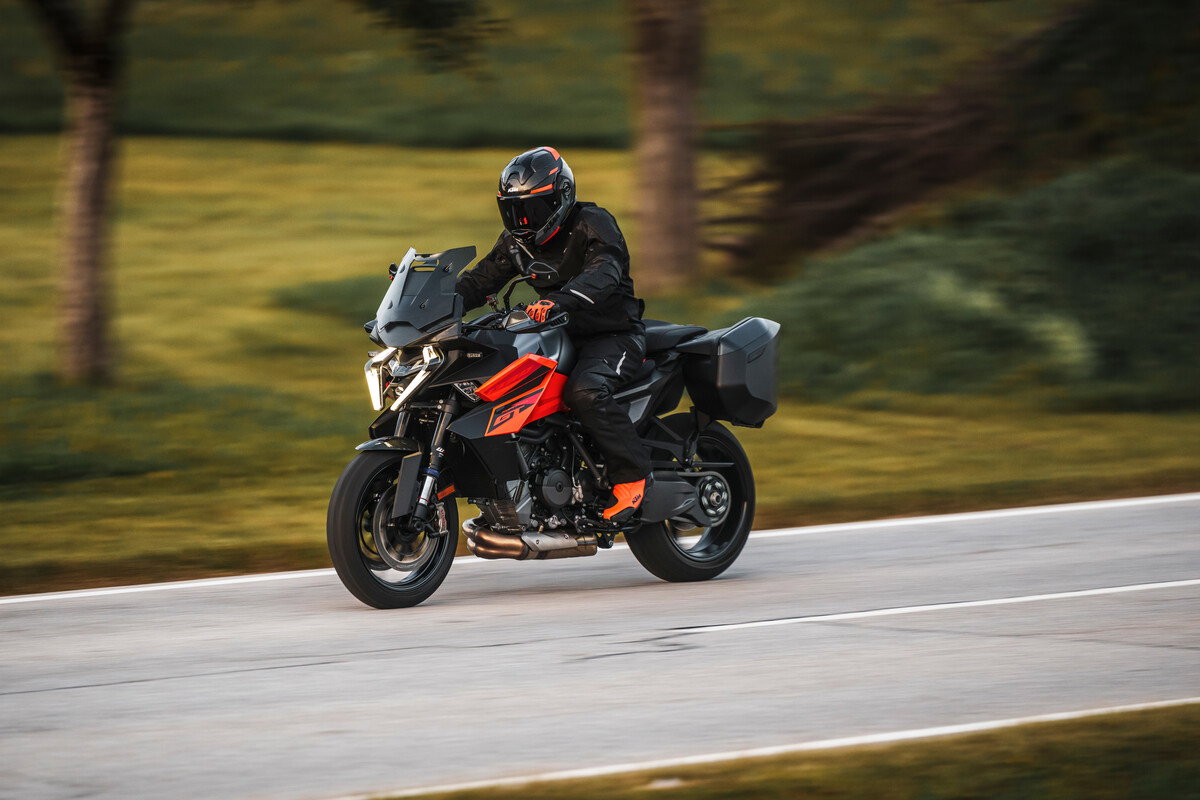 KTM 1390 Super Duke GT on the road.