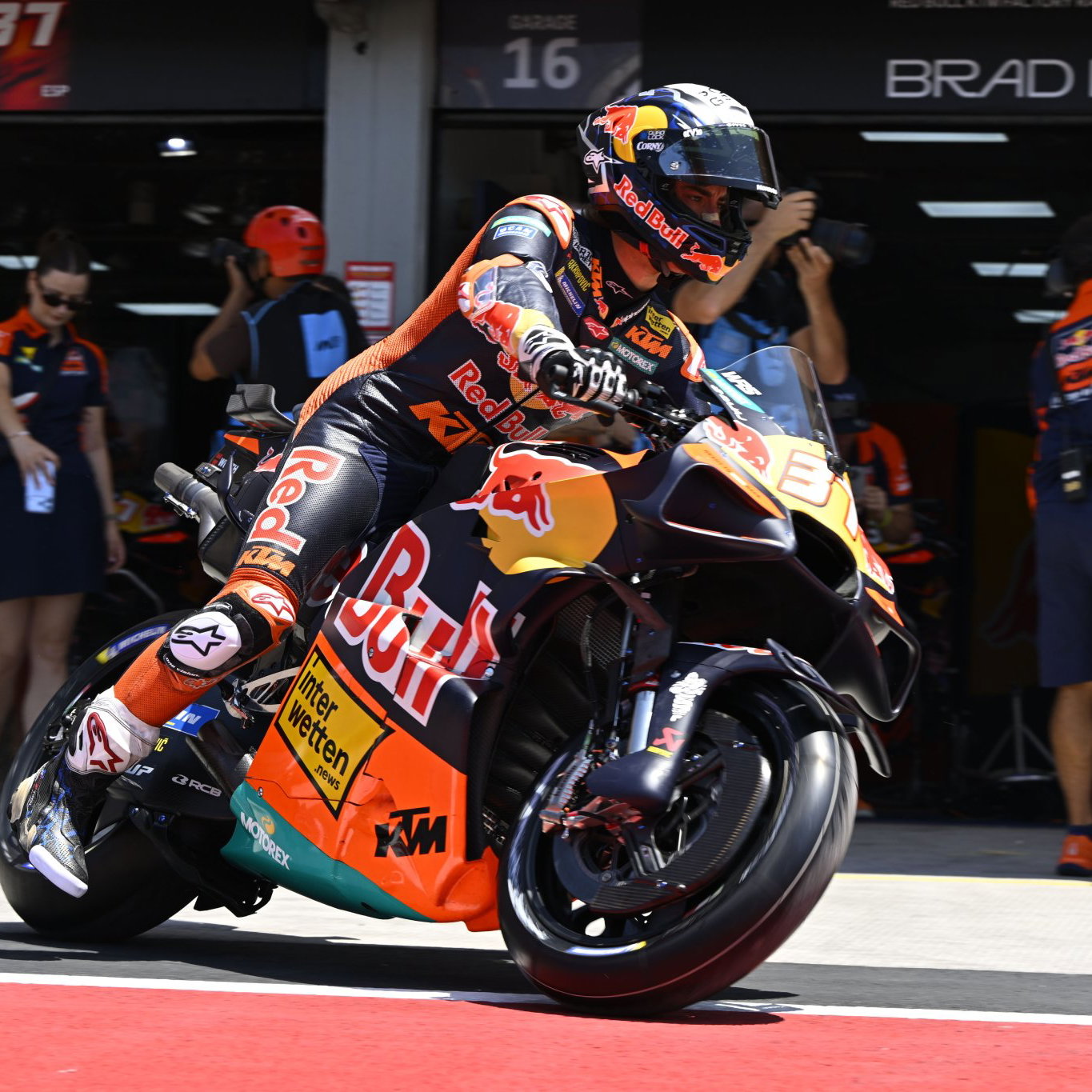 Pedro Acosta leaving his KTM garage. Credit: Gold and Goose.