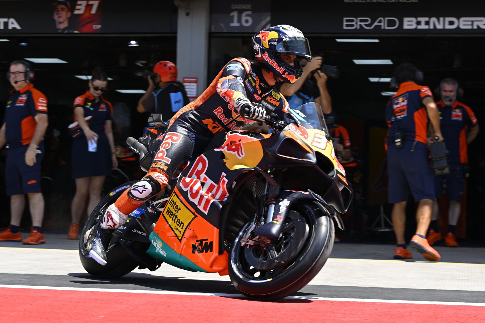 Pedro Acosta leaving his KTM garage. Credit: Gold and Goose.