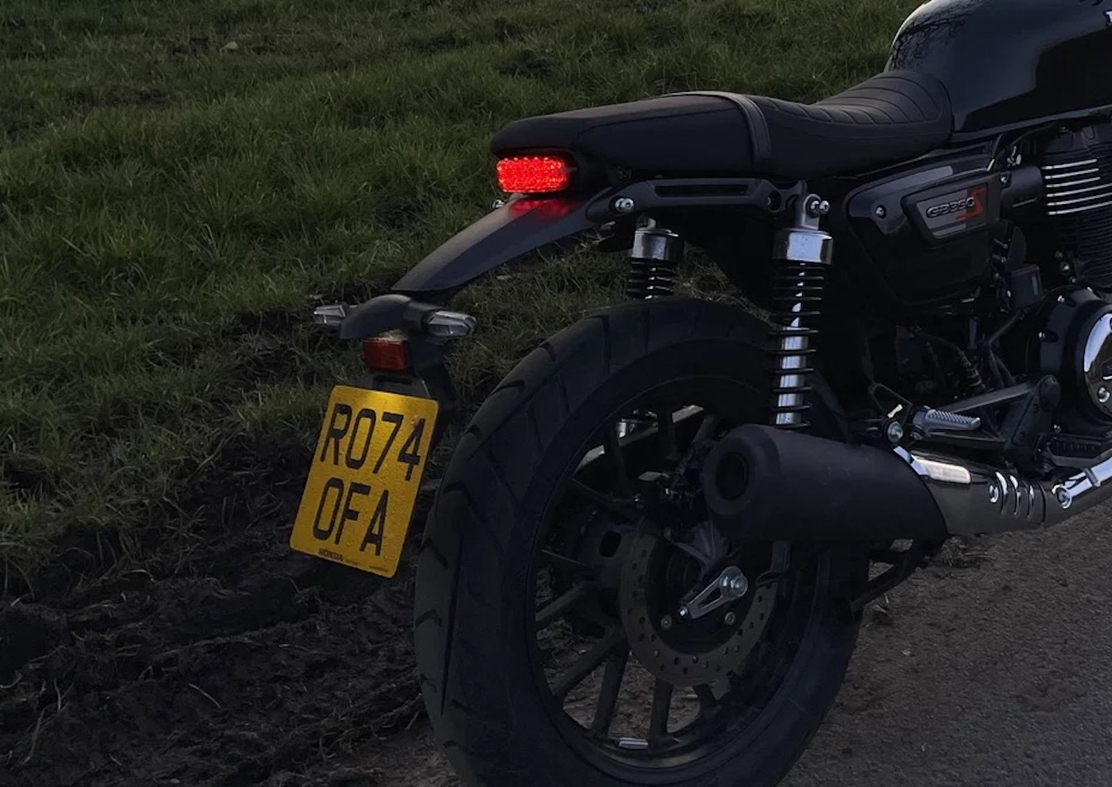 The rear number plate of the Honda GB350S