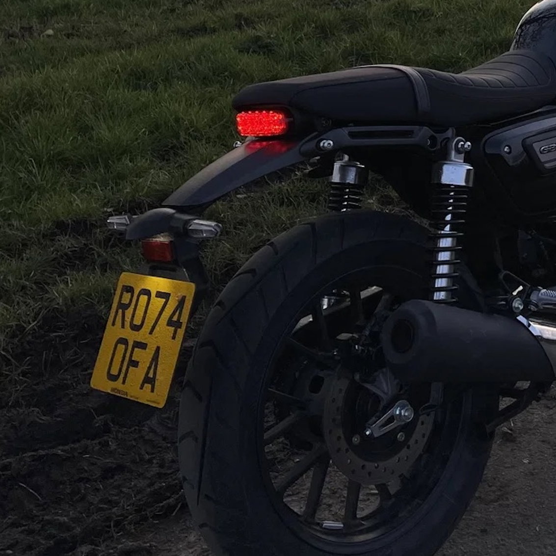 The rear number plate of the Honda GB350S