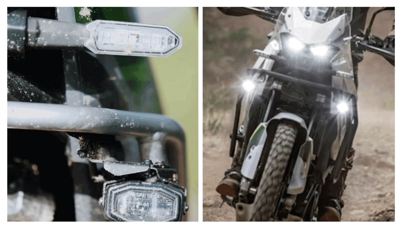 The front view of the new bike (L) and the KLE500 (R)