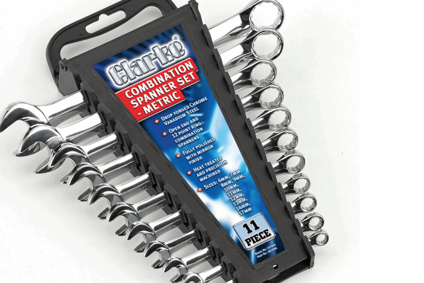 Clarke CHT806 11 Piece 6-19mm Combination Spanner Set from Machine Mart.