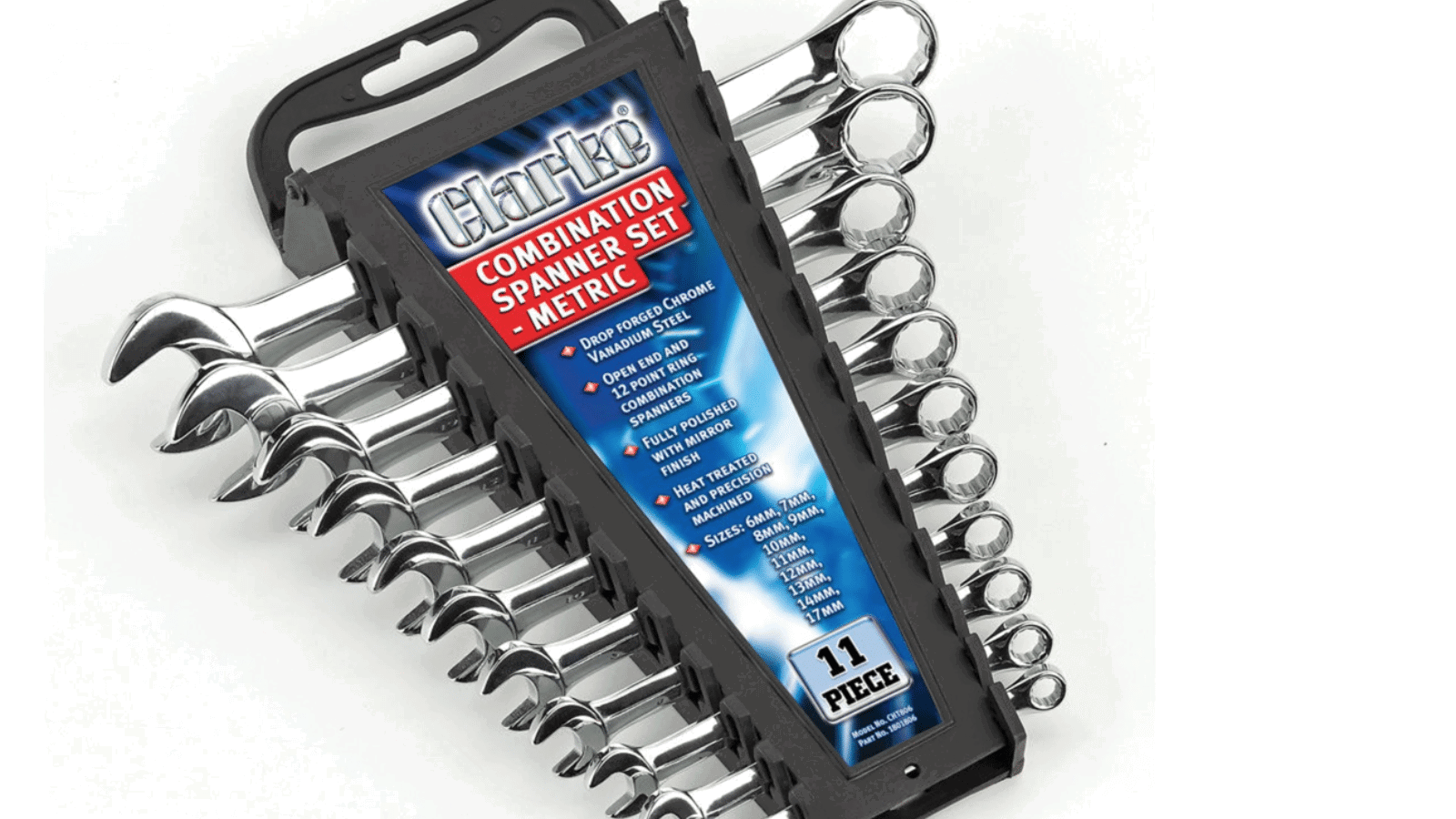 Clarke CHT806 11 Piece 6-19mm Combination Spanner Set from Machine Mart.