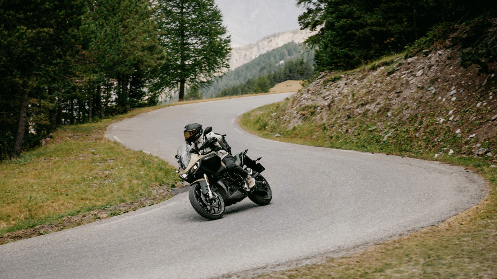 Zero DS motorcycle riding in the mountains.