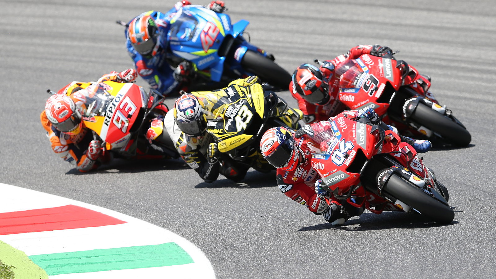 Danilo Petrucci, Andrea Dovizioso, Marc Marquez, Jack Miller, field, start, group
