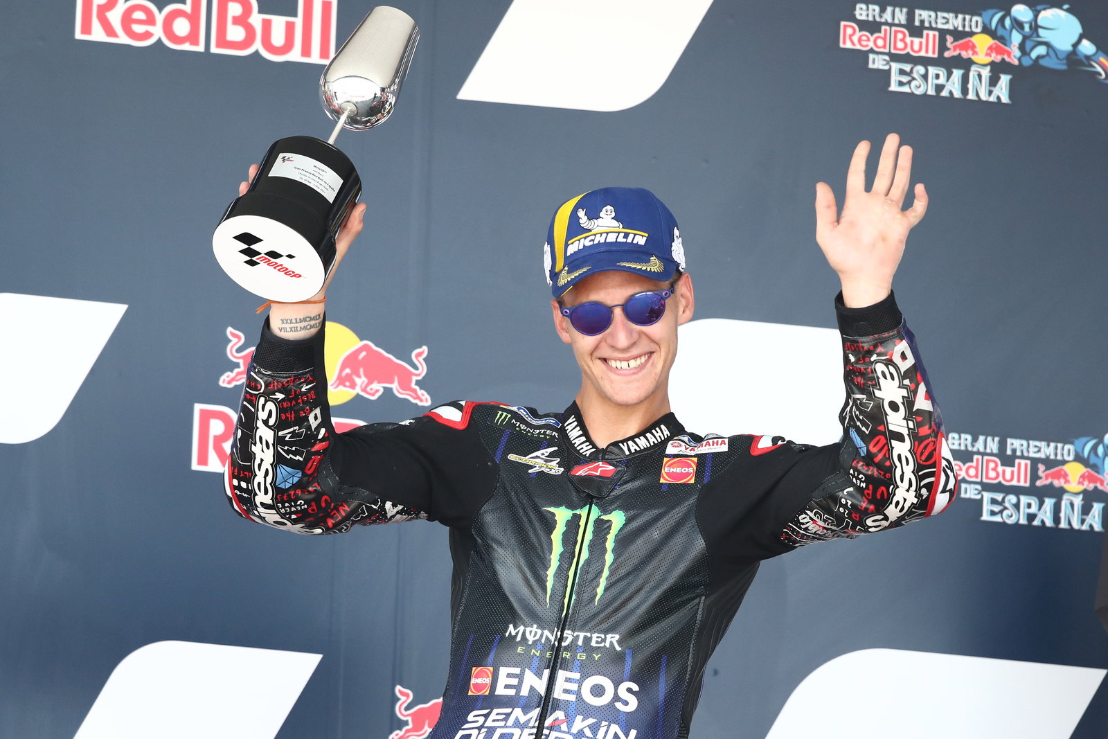 Fabio Quartararo, 2022 Spanish Grand Prix podium. - Gold and Goose.