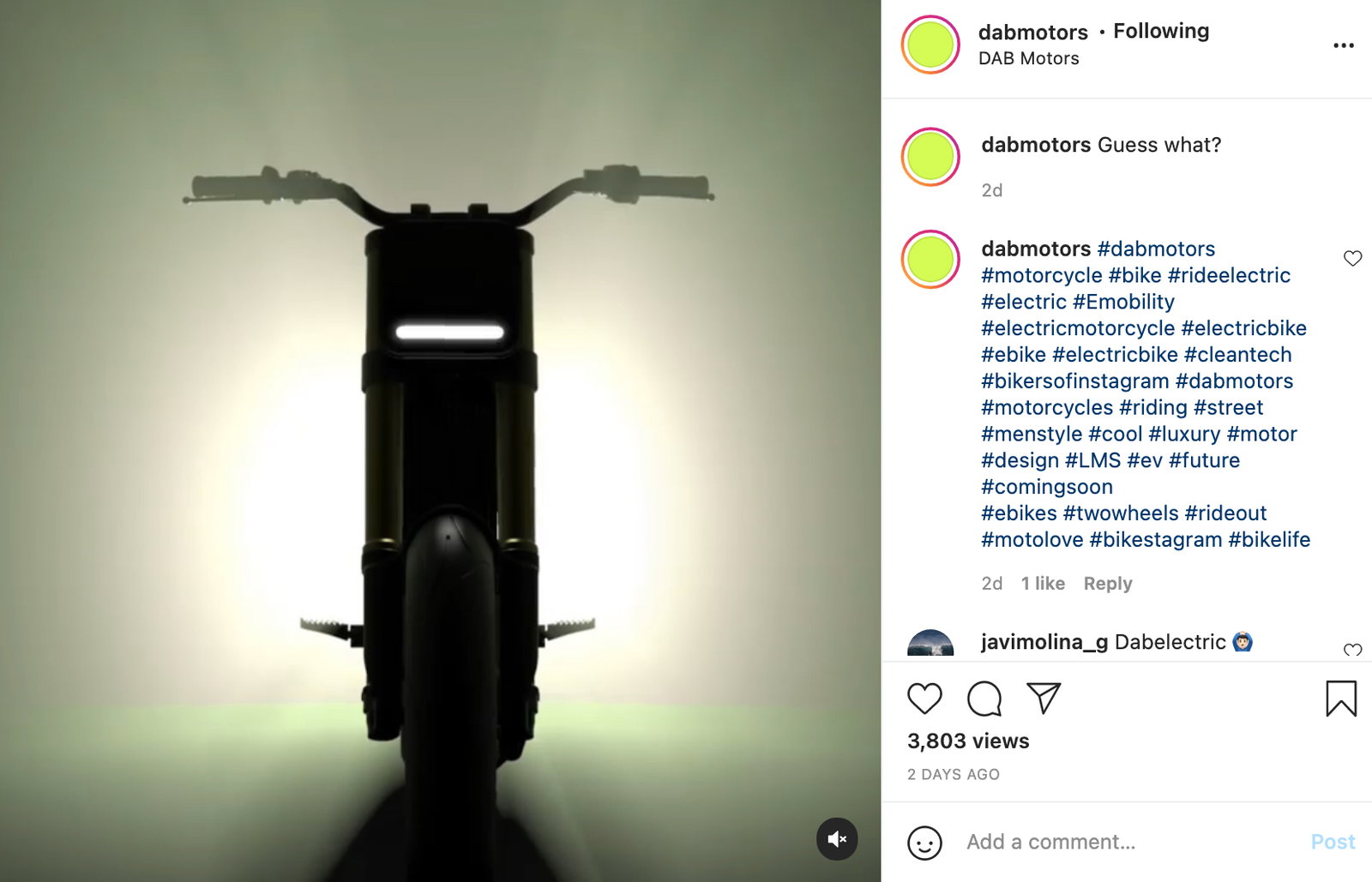 dab motors instagram electric motorcycle