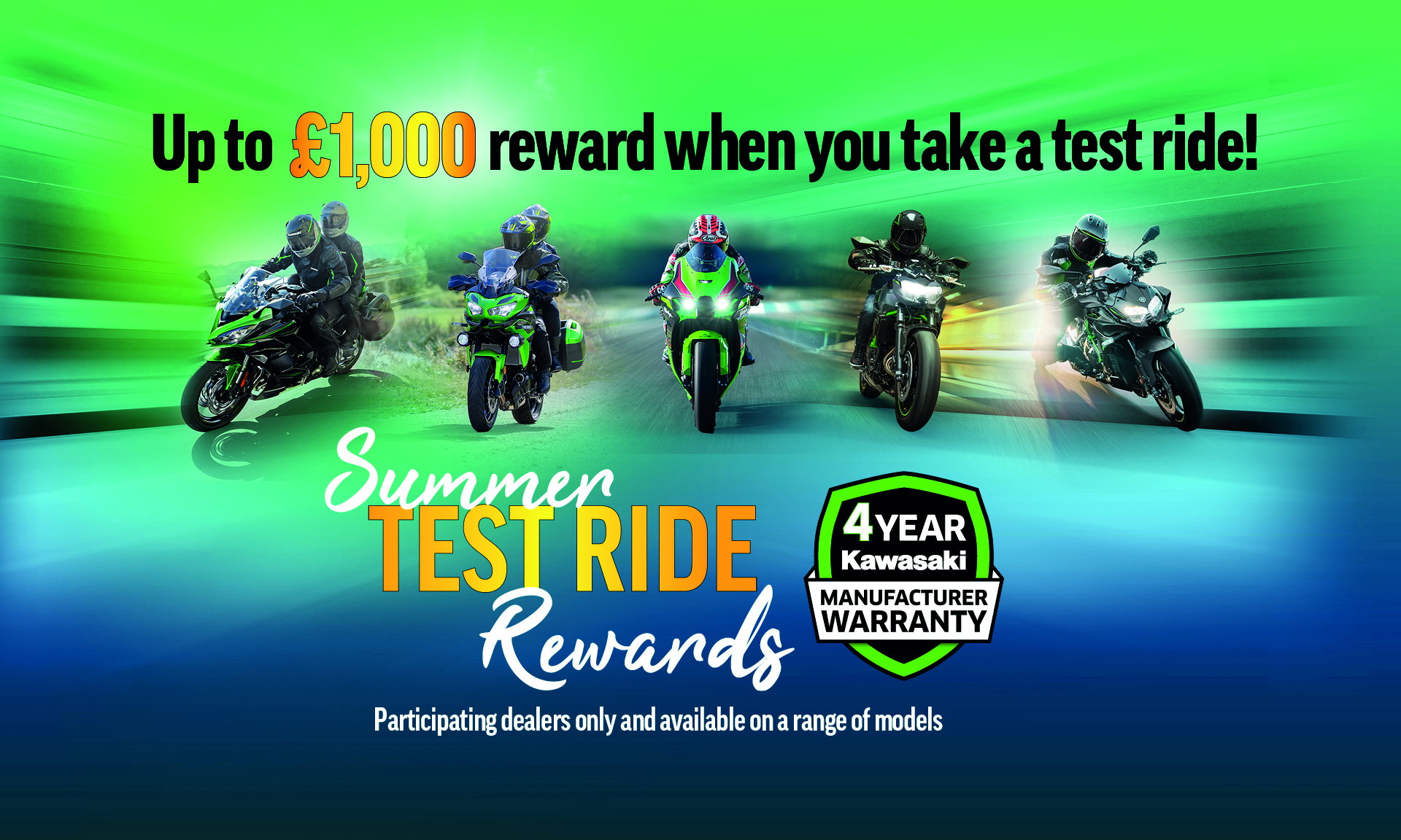 Promo Test Rider Kawasaki announces summer test ride promotion with up to £1,000 off ...