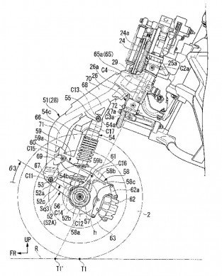 Honda files patents for leaning three-wheeled motorcycle