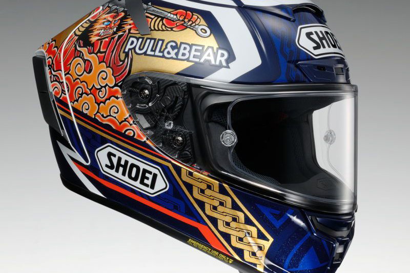 marc marquez gold shoei helmet X-Fifteen Motegi 4 Motorcycle Gear The Shoei X Shoei X-15 Helmet - Marquez