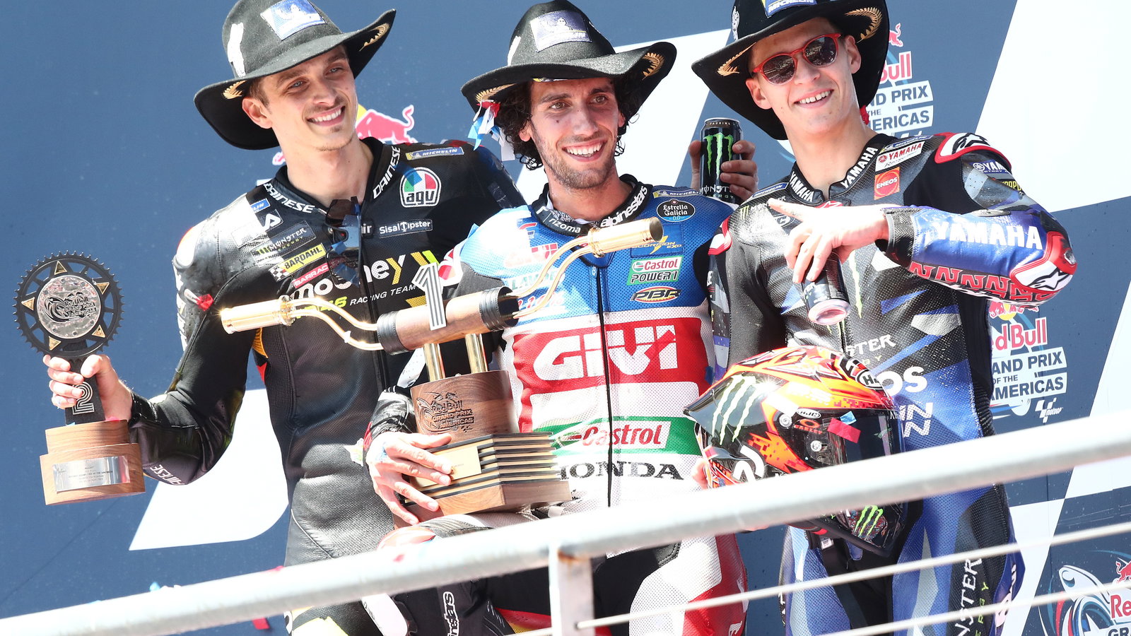 2023 MotoGP Grand Prix of the Americas podium. - Gold and Goose