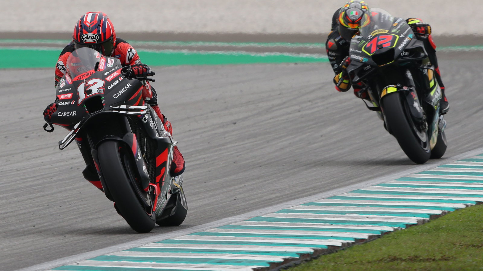 Marco Bezzecchi, Maverick Vinales, 2023 MotoGP Malaysian Grand Prix. - Gold and Goose