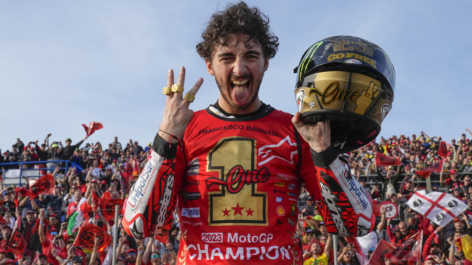 Francesco Bagnaia, 2023 MotoGP Valencia Grand Prix. - Gold and Goose