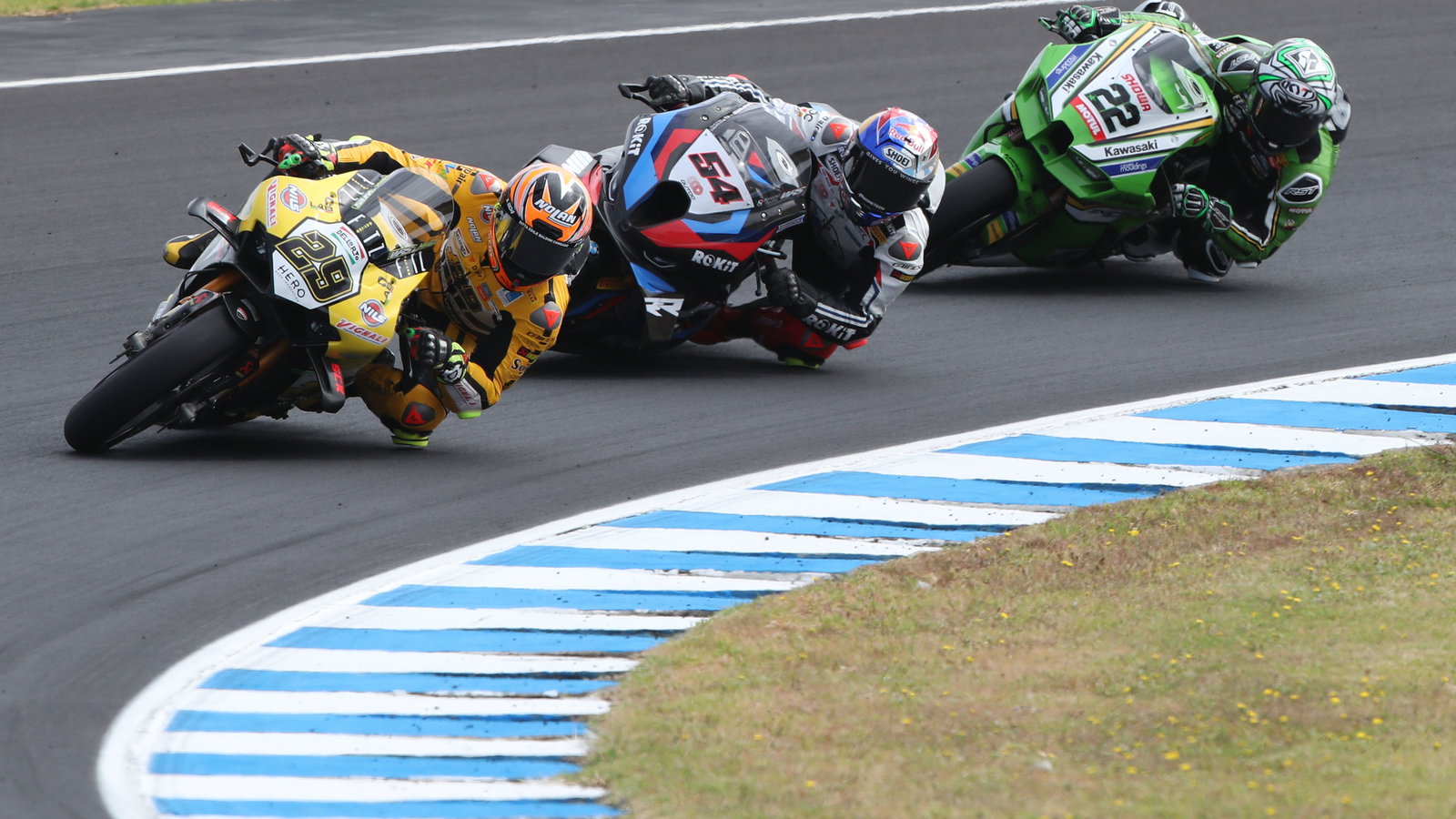 Andrea Iannone, Toprak Razgatlioglu, Alex Lowes, 2024 Australian WorldSBK. - Gold and Goose