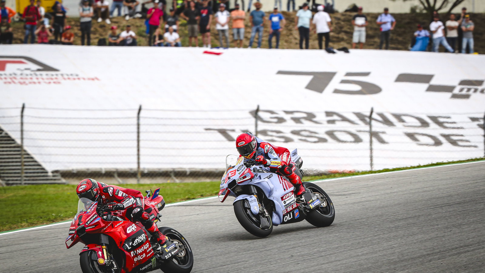 Francesco Bagnaia, Marc Marquez, 2024 MotoGP Portuguese Grand Prix. - Gold and Goose