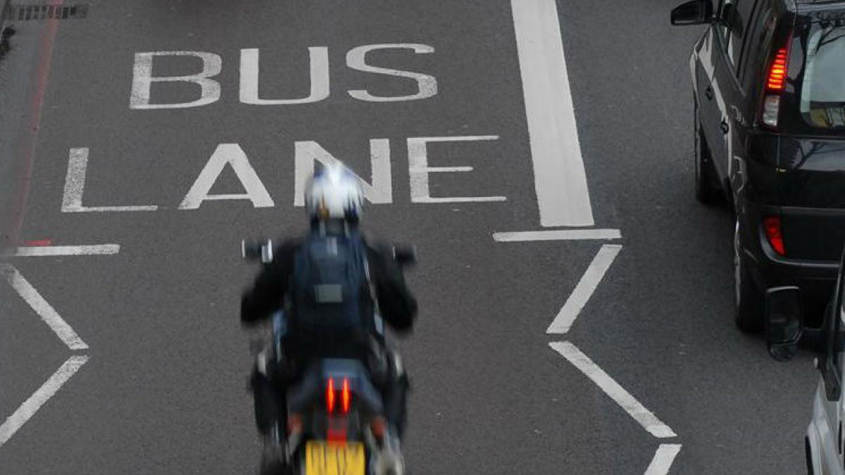 Motorcycle in a bus lane