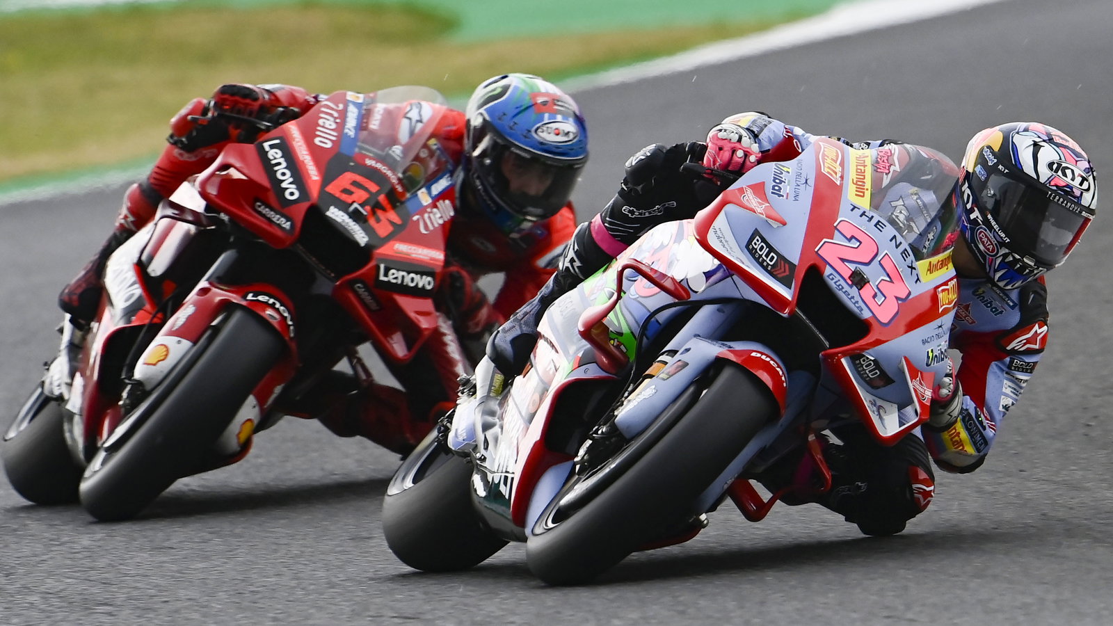 Enea Bastianini and Francesco Bagnaia, 2022 Italian Grand Prix. - Gold and Goose