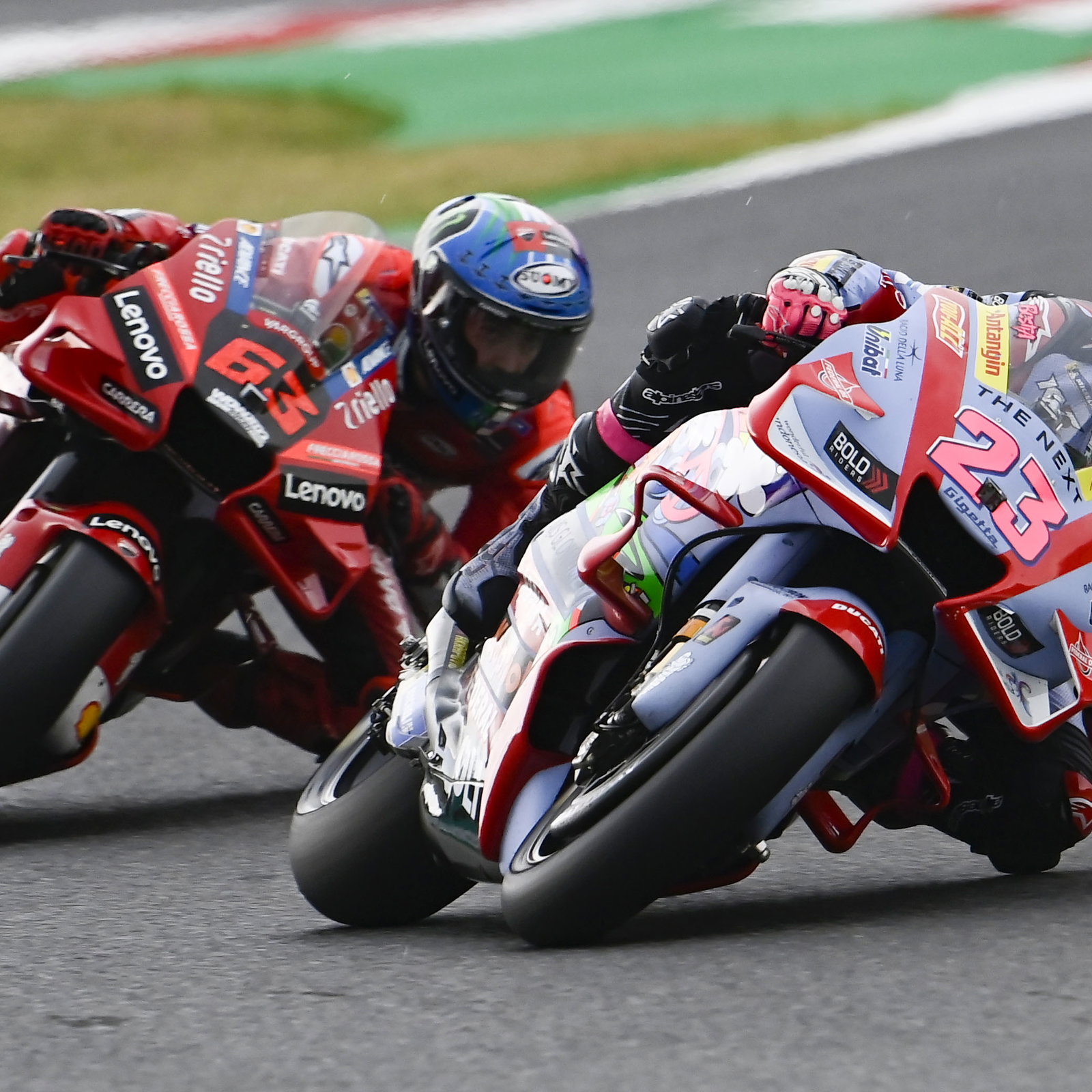Enea Bastianini and Francesco Bagnaia, 2022 Italian Grand Prix. - Gold and Goose
